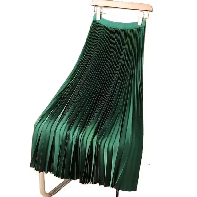 Satin half body pleated casual versatile fashionable lady temperament new mid length umbrella skirt spring/summer A-line skirt