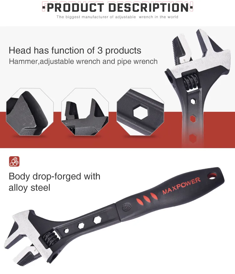 Maxpower 10 12 Adjustable Heavy Duty Spanner Soft Grip Wrench Pipe