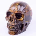 Tiger Stone Gemstone Home Decoration Hand Carved Realistic Yellow Tiger Eye Stone Crystal Skull