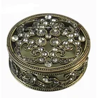 Jewelry Box Jeweled Round Shape Handmade Pewter Alloy Metal Jewelry Box Metal Small Jeweled Trinket Box