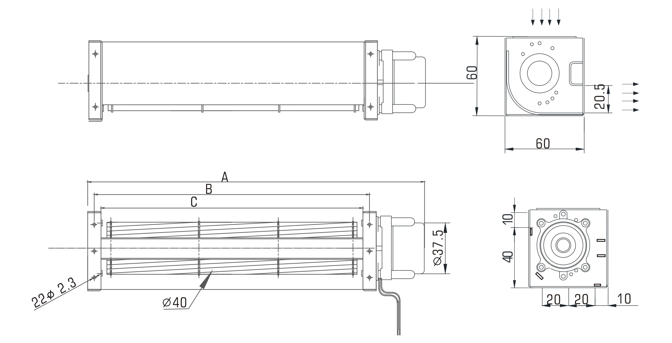 Cross Flow Fan, 12v, CM40250HB12-PB, 60x60x300mm, 40mm - detail 4