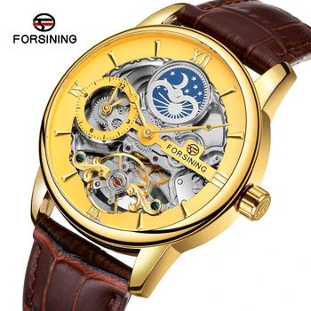 Relogio forsining montrepourhomme tourbillon watch Moon Phase Wristwatches Stainless Steel Automatic Mechanical Watch for man