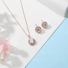 Jewelry Set Minimalist Jewelry Round Shape Zirconia Necklace Earrings Set Gold Jewelry Set For Party