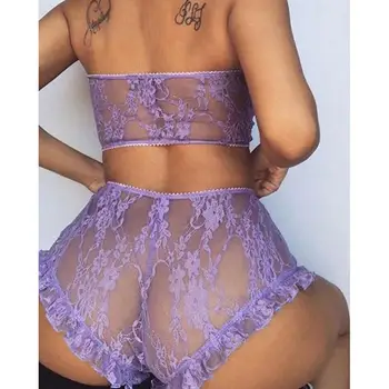 wholesale two pieces transparent big butt sleepwear nightwear sexy see through lace lingerie sets for ladies