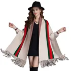 Scarf Women Fashion Women Winter Shawl Scarf 2 Sides Stripes Blanket Poncho With Sleeves