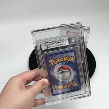 Custom Acrylic display Case Graded Trading Card Holder Round shape Protection Case For Pokeomon TCG CGC with magnetic lid