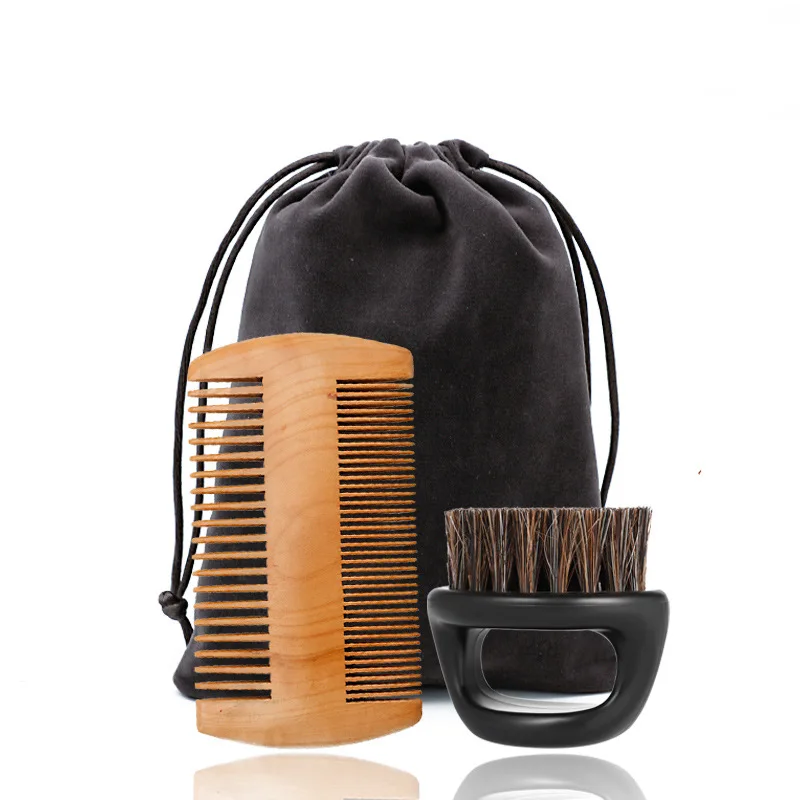 Wholesale Wood Beard Com Brush Cloth Bag Set Men's Beard Grooming Kit For Home Hotel Daily Use