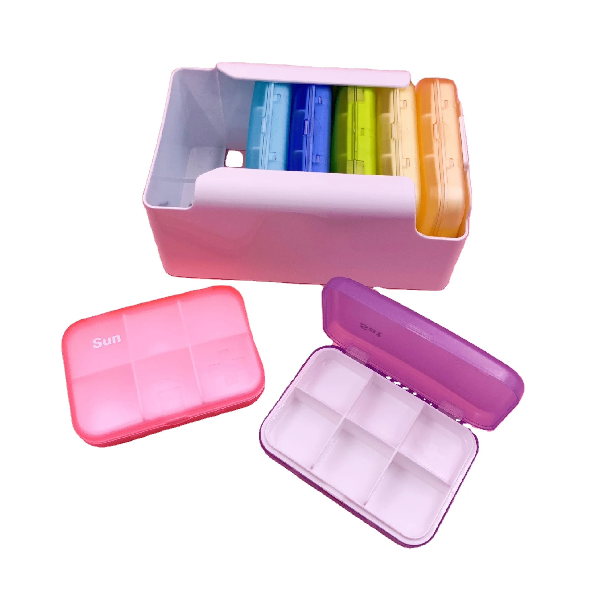 6 grids pill organizer storage cases 7 color plastic holder Customize logo home and travel weekly pill box
