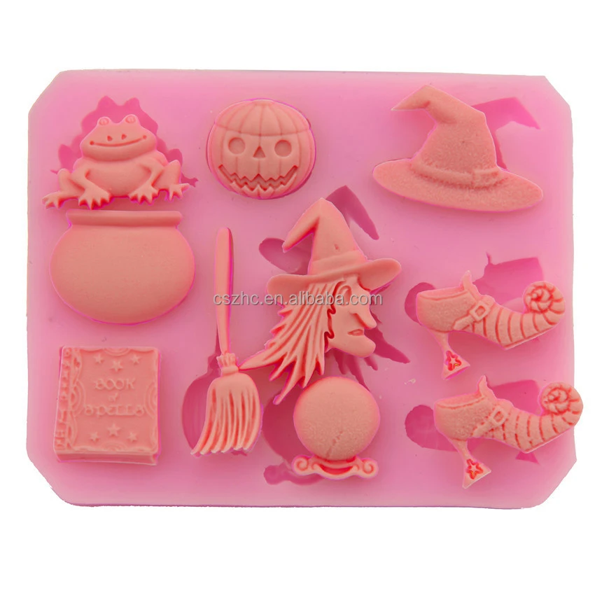 Pink Resin Mold Ghost Witch Spider Web Pirate Pumpkin  Bat Silicone Chocolate Halloween Fondant Molds
