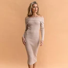 Fall Winter 22 Collarless Straight Neckline Long Sleeve Midi Knit Dress