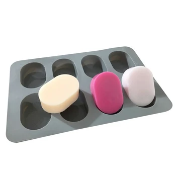 8 Cavity 6.5cm Oval Silicone Soap Mold for Handmade Craft DIY Soap Making Tools Molds Food Grade Silicone Soap Form Loaf Mould
