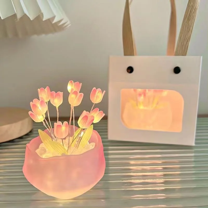 Ever Bright Creative Handmade Led Tulip Flower Lamp DIY Nightlight