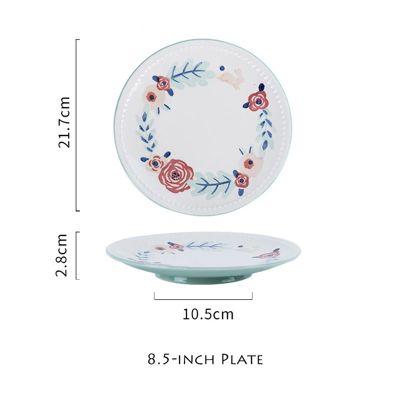 Food Grade  Flowers Pattern Eco Friendly Porcelain Plates Ceramic Salad Food Baking Plate Ceramic Dinnerware Set