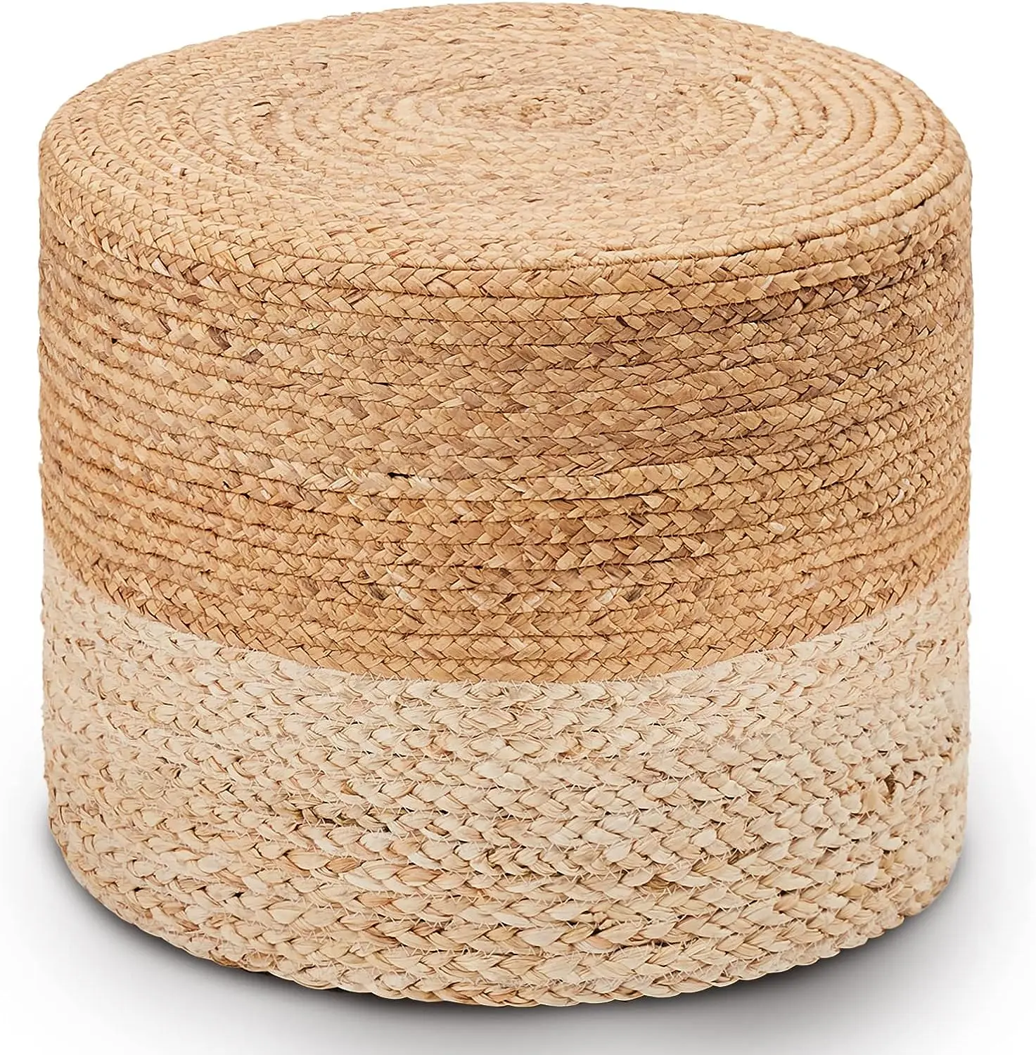 Natural Braided Jute Poof 18'' Outdoor for Garden Rustic Handweave Lounge Footrest Stool