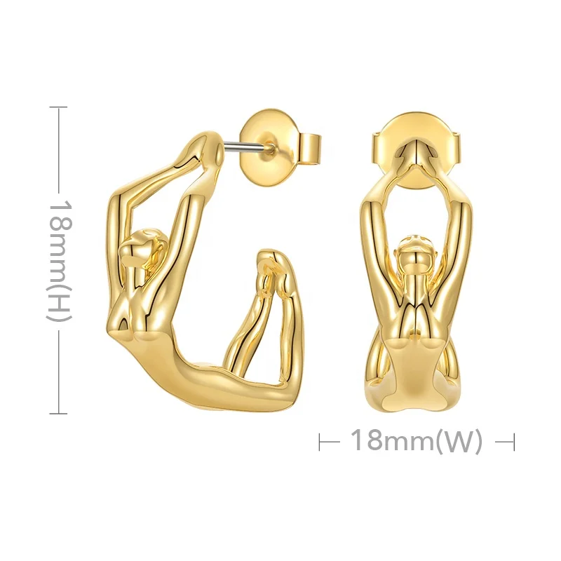 High Quality 18K Gold Plated Brass Jewelry 3D Human Body Design Personality Earrings E211251