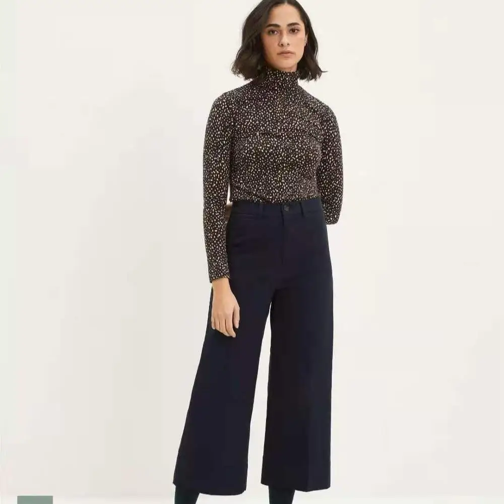 Ladies' organic cotton high quality fashion wide leg woven pants
