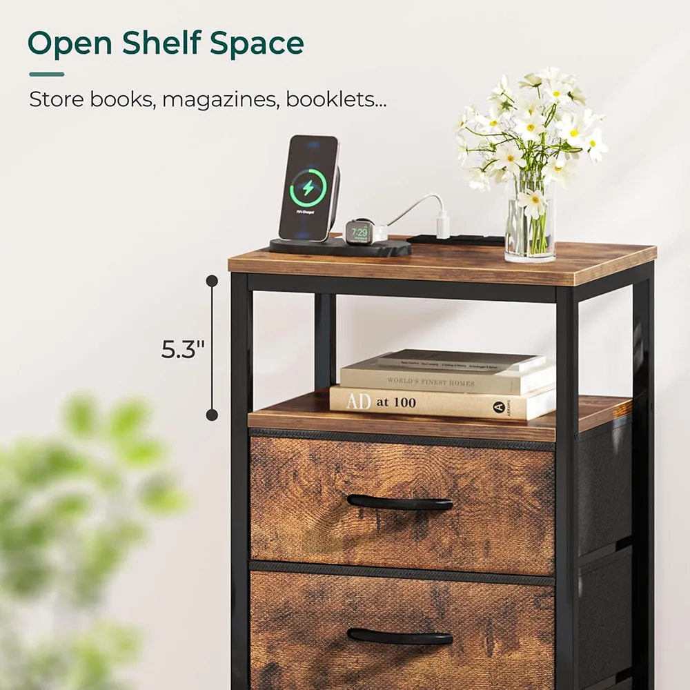 Modern Classic Nightstand Bedside Table with Fabric Drawers Charging Station End Table Side Table USB Ports Outlets Home Use manufacture