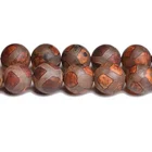 8mm Brown Football Color Antiqued Tibetan Style Agate Frosted Round Beads