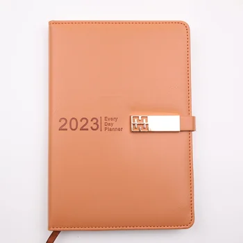 2023 A5 Pu Leather Custom Printing Inner Pages A5 Diary monthly Planner Notebook spanish english