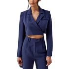 Ladies Jackets Side Button Crop Blazers Ladies Peaked Lapels Long Sleeve Padded Shoulders Polyester Jackets