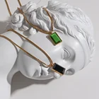 Necklace Retro Green Black Square Pendant Emerald Stone Gemstone Stainless Steel Box Chain Necklace