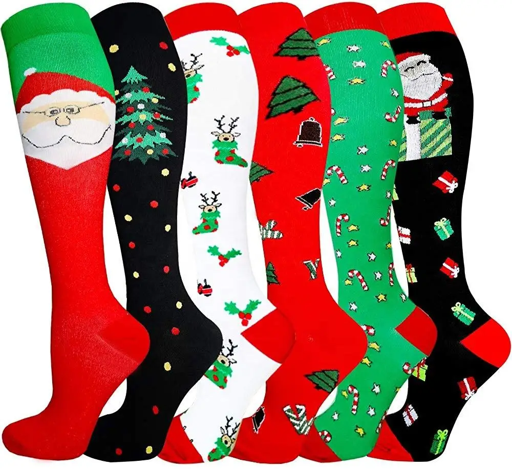 Wholesale 20-30 mmgh Graduated Christmas Socks Running Sport Cartoon Xmas Nurse Compression Socks