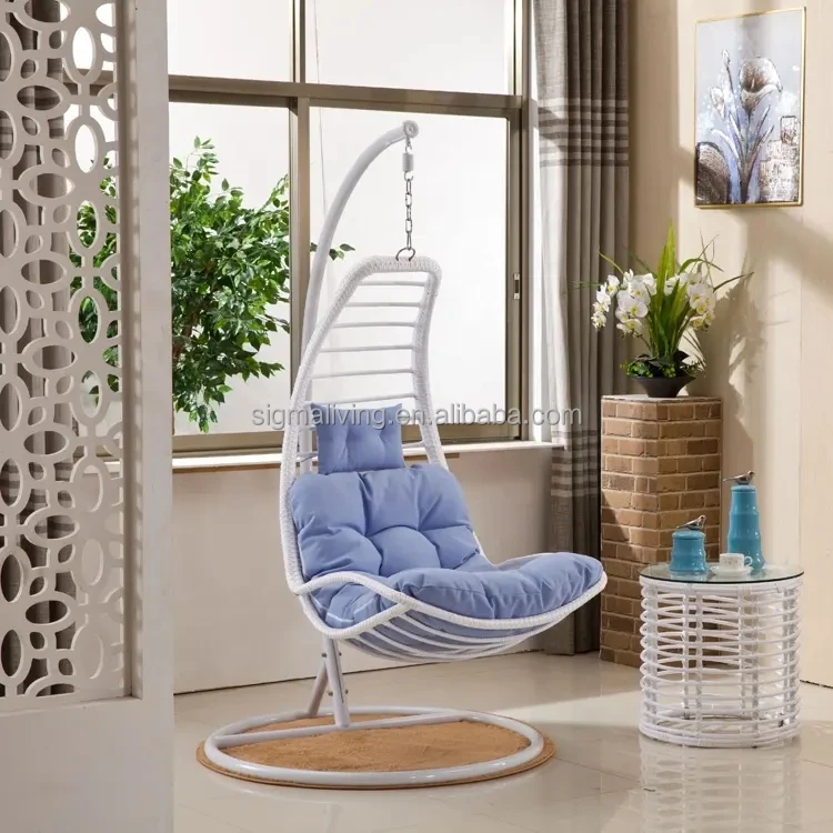 Garden Hanging Rattan Chair Patio Swing Chair With Stand Indoor Outdoor Furniture