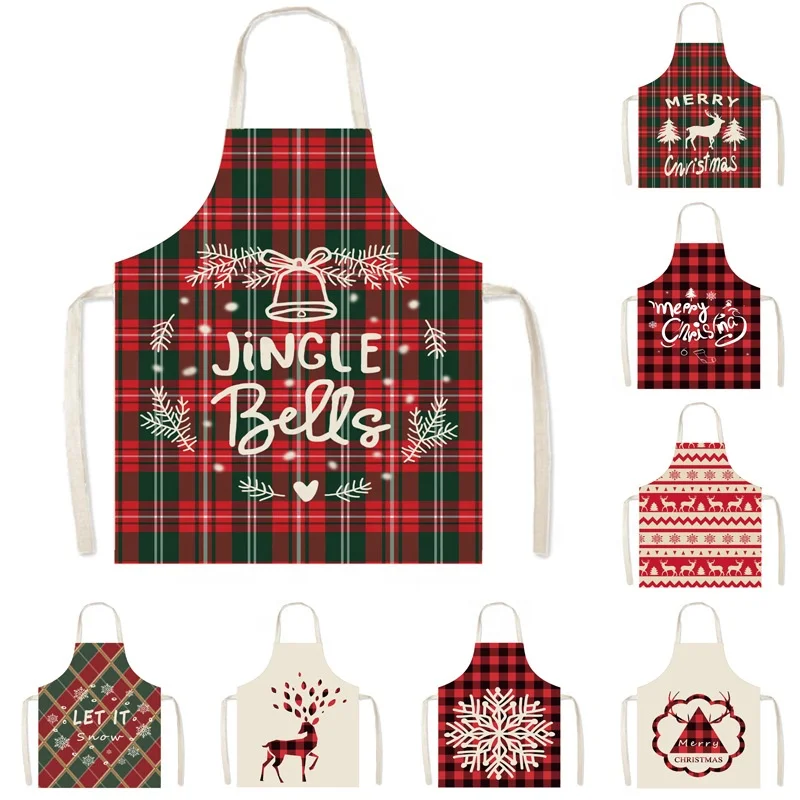 Linen Christmas Red Plaid hang cheap Apron Sublimation Parent-child Oil Resistant Sleeveless gingham aprons Organic Cotton Whole