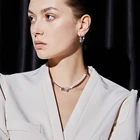 Pearl Necklace Dainty Crystal Baroque Pearl Chain Necklace Splicing Rectangle Zircon Charm Choker Necklace For Women