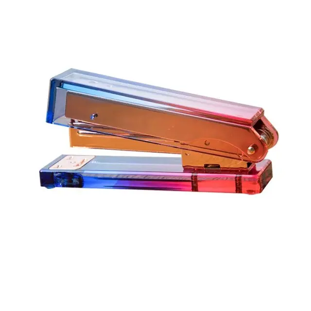 Rainbow Acrylic Gold Stapler Set with Stapler Tape Dispenser Pen holder Note box Remover for Office School Home