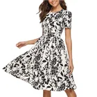 Ladies Women's Floral Summer Midi Dress Vintage Evening Dress Short Sleeve Casual Ladies Beautiful Dresses