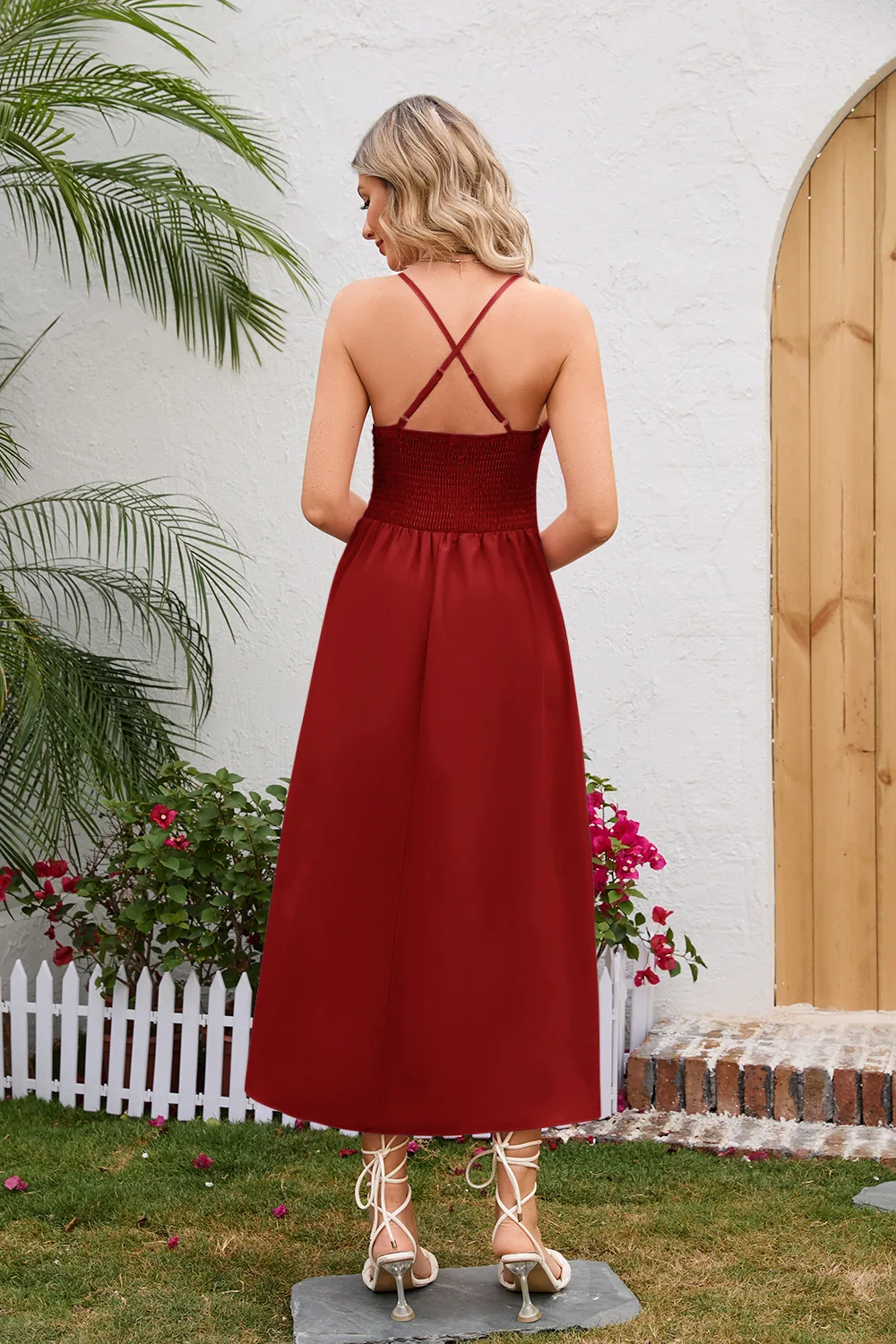 YingTang 2023 summer women's Printed Sling Dress Summer Hollow Dress Vacation Travel Dress Women Casual