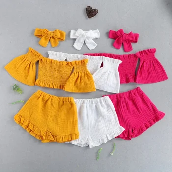 2022 summer 3 pieces blank off-shoulder clothes sets for toddler girls