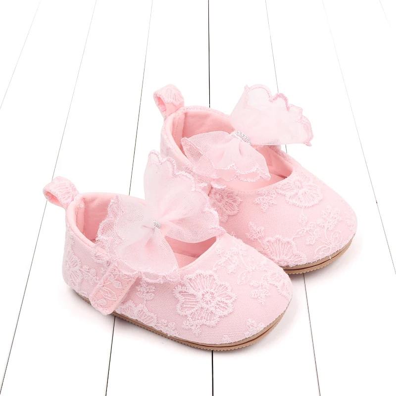 Spring and Autumn Solid Color Mesh Bow Soft Soled Non-slip Baby Toddler Shoes for Girls details