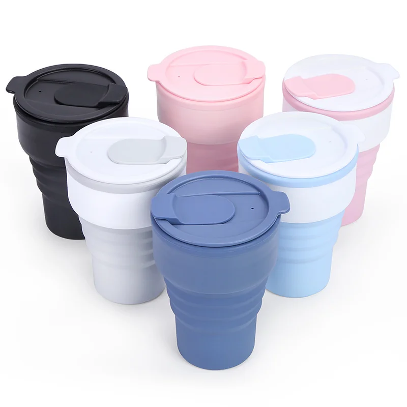 Hot Selling Bpa Free Eco-Friendly Portable Foldable Reusable Collapsible 375ml Travel Silicone Coffee Mug Cup With Lid