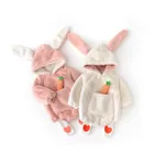 Infant What Why Cute Rabbit Romper With Hoodies Newborn Wool Jumpsuit Infant Outfits