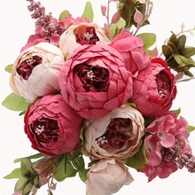 Wholesale 13 heads peony flower artificial peony silk flower for bridal bouquet living room bedroom hotel decor