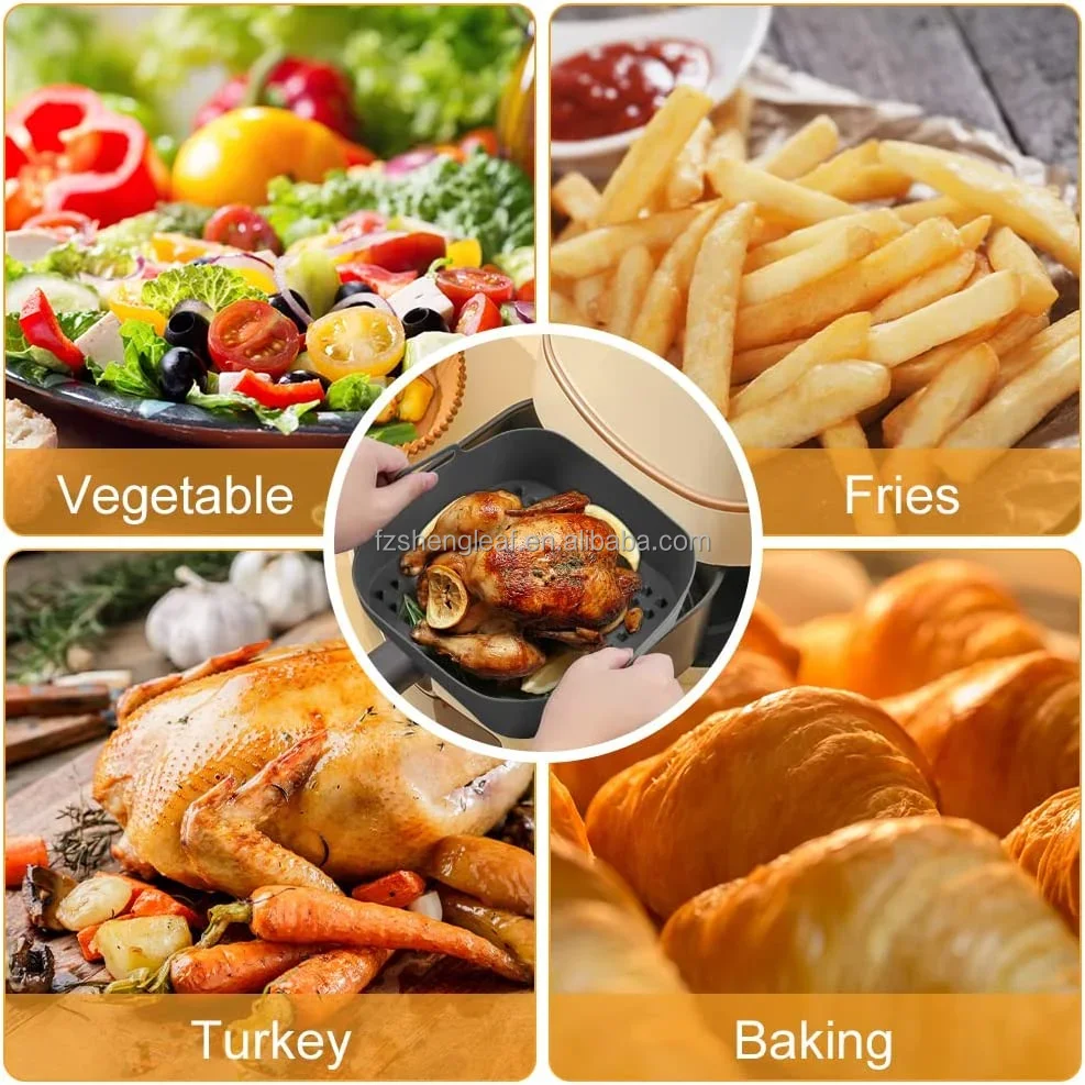product reusable square silicone air fryer liners 15mm thick eco friendly food grade novelty design pot replacement baking dishes pans-5