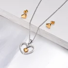 Jewelry Double Plated Stainless Steel Crystal Heart Earring Necklace Jewelry Sets