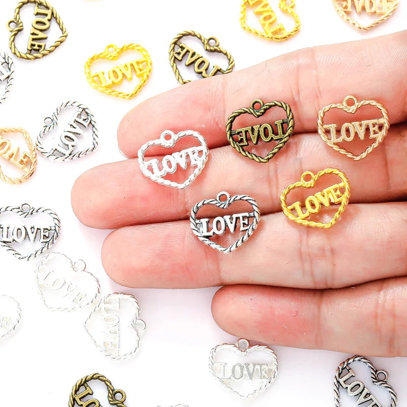 5 Colors Alloy Hemp rope heart shaped Charm For Key Chain Bracelet necklace Pendant DIY Jewelry Accessories Making 15*14mm A127
