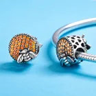 Orange Charms Orange Zircon Bee S925 Sterling Silver Bead Charms Bracelet Pendant Accessories