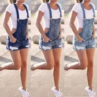 Denim Women's Fashion Jeans Overall Sexy Ripped Denim Strap Shorts Summer Overall