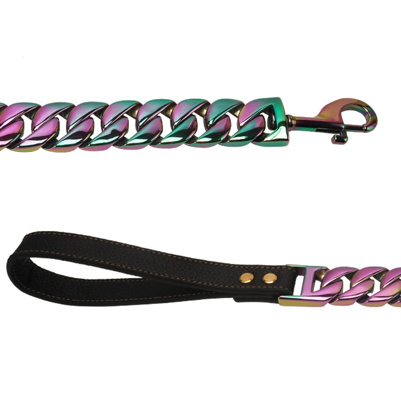 Factory 32MM Dog Lead Gold Dog Leash Stainless Steel Metal Chew Proof for Large Dogs Pet Traction Rope