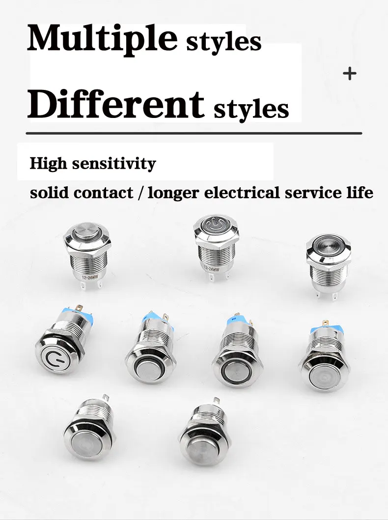 HS12H-10E/J/H/12V-24V/R Round 1NO momentary button switch 12 mm metal IP67 Stainless steel LED switch Waterproof