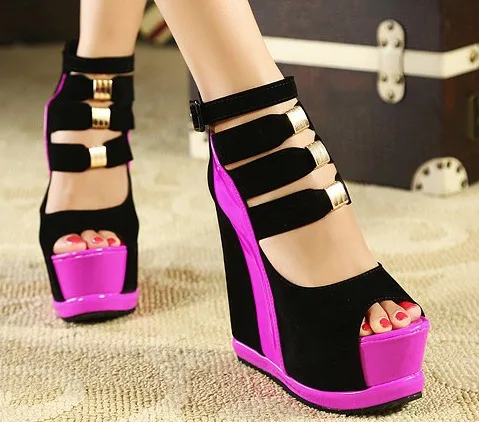 10%OFF Fashion sexy fish mouth shoes platform platform color matching wedge sandals nightclub shoes Party Pumps