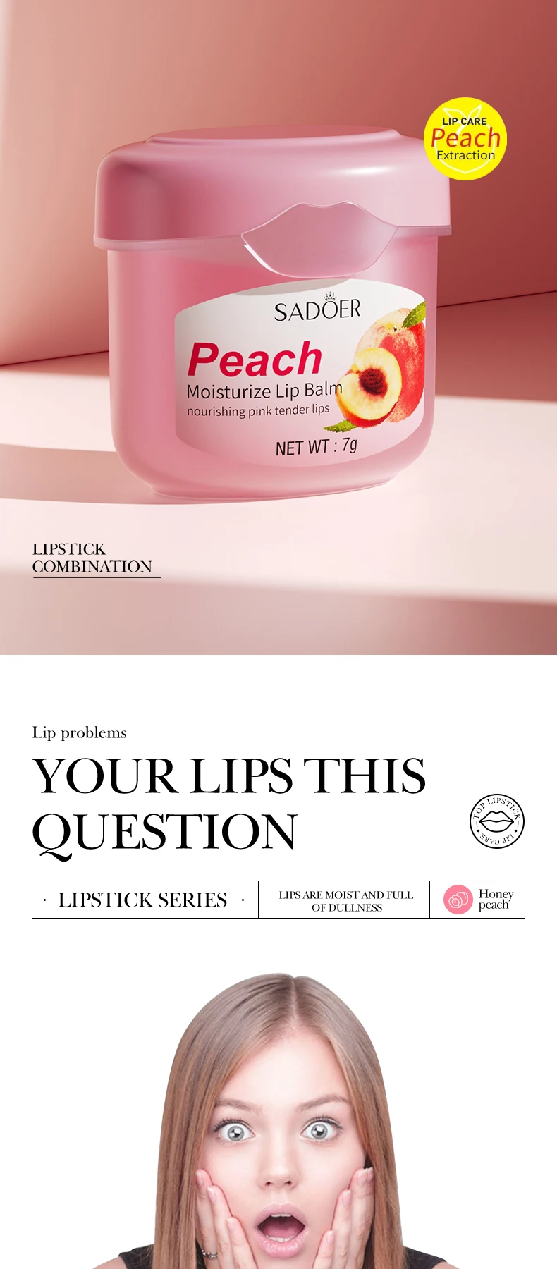product korean private label sadoer peach anti dry cracked and lightened lip lines lip balm soothing moisturizing lip balm for dry skin-3