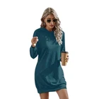 Sweatshirt OEM/ODM Blue Black Turtleneck Loose Turtleneck Waist-design Sweatshirt Dress Women Hoodie