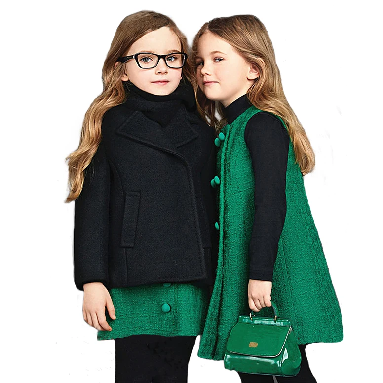 OEM kids clothing fashion winter girls clothing set sleeveless baby girls dress and girls woolen coats