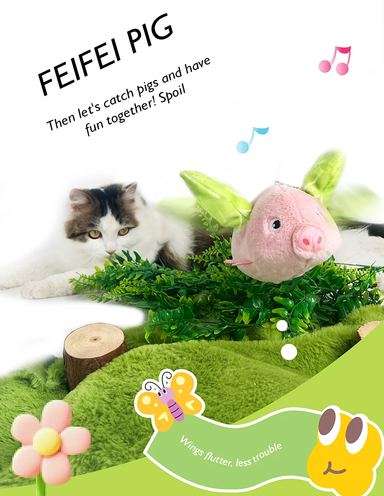 New Hot Selling Pig-shaped Plush Electric Toy with Flapping wings and Making Sounds USB Charging Cat Toy Pet Products details