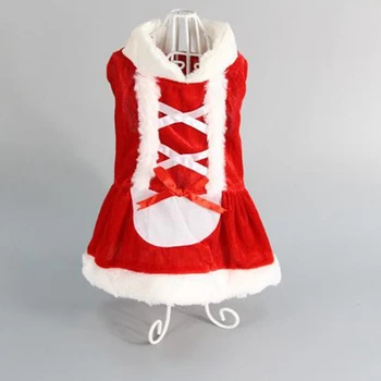 Winter 2019 Dog Christmas Gift Costume for Small Dog Lace-up Bowknot Santa Pet Dog Winter Clothes Pet Accessories